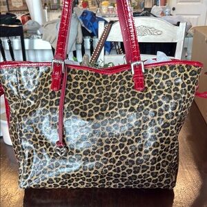 Brighton Leopard Print Bag with Red Trim